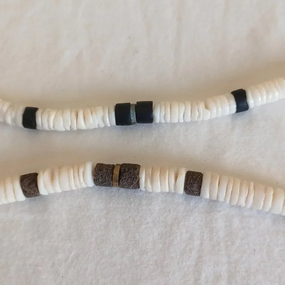 2 PIECE SET Vintage White Puca Shell Necklace & Bracelet for Men or Women Unisex
